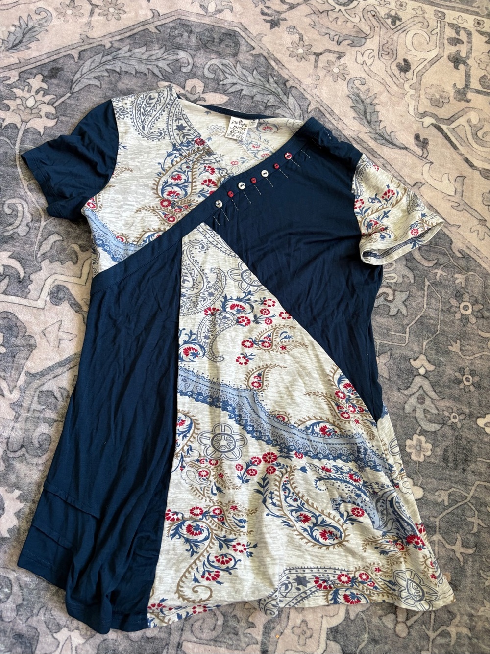 Parsley & Sage Navy and Cream Paisley Panel Midi Dress